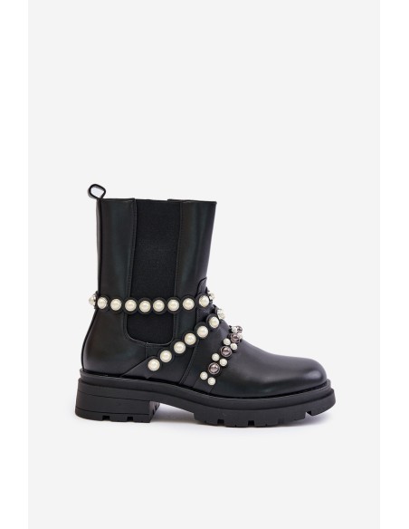 Women's Chelsea Boots With Decorative Straps Black Sintitia