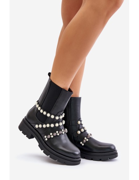Women's Chelsea Boots With Decorative Straps Black Sintitia