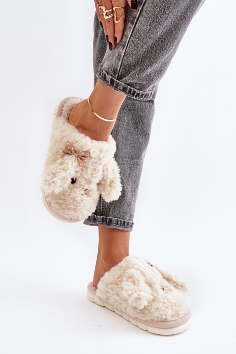 Furry Warm Slippers Women's Beige Falinivia