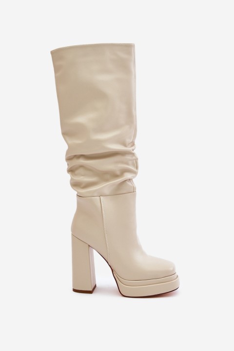 Slip-on ankle boots on a heel and platform with gathering warm light beige Beridra