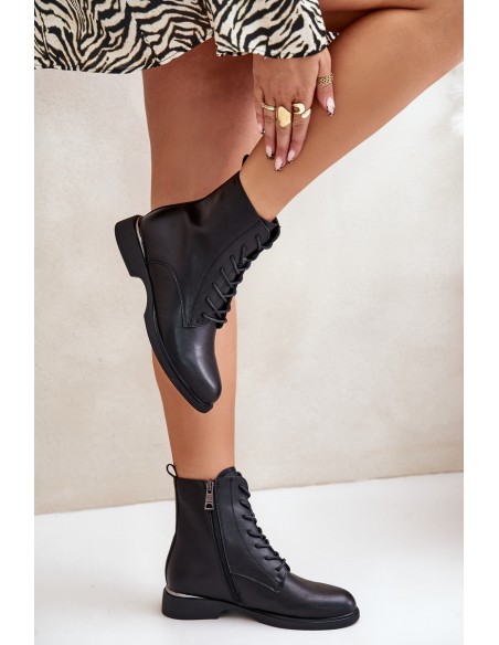 Warm Women's Worker Boots Natural Leather Vinceza 66691 Black