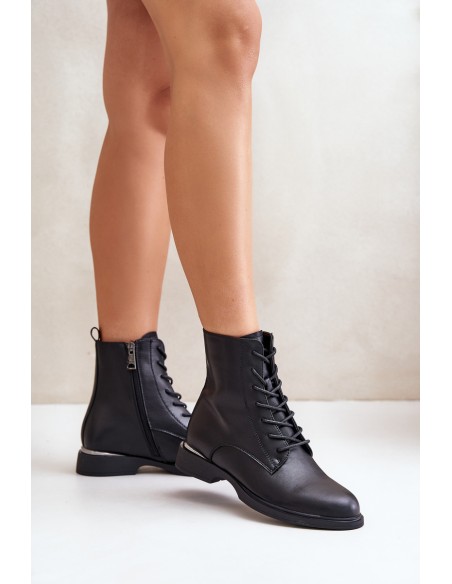 Warm Women's Worker Boots Natural Leather Vinceza 66691 Black