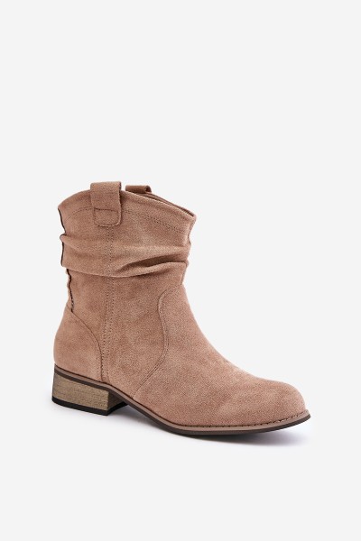 Insulated Ankle Boots With Wrinkling On Low Heel Beige Elletinnia 2