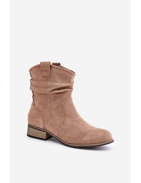 Insulated Ankle Boots With Wrinkling On Low Heel Beige Elletinnia