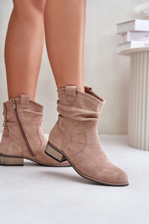 Insulated Ankle Boots With Wrinkling On Low Heel Beige Elletinnia