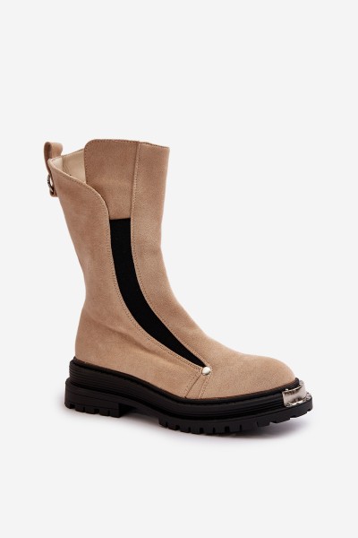 Suede Insulated Boots On Flat Heel Light Beige Palimra 2