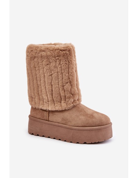 Platform Snow Boots With Rolled Shaft Beige Lisonea