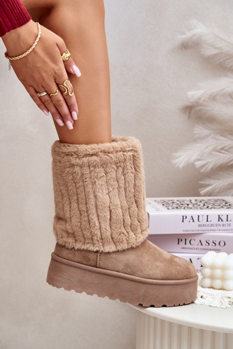 Platform Snow Boots With Rolled Shaft Beige Lisonea