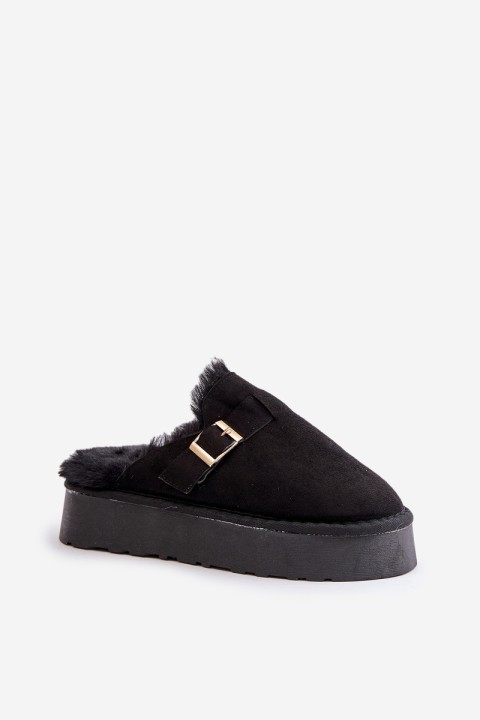 Women's Slippers On Thick Sole With Fur And Buckle Black Linneola
