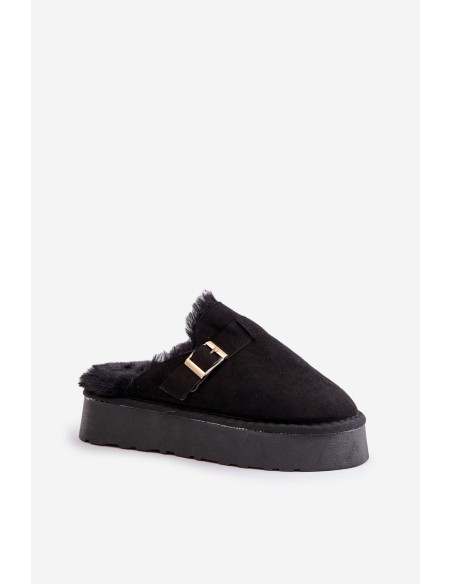 Women's Slippers On Thick Sole With Fur And Buckle Black Linneola