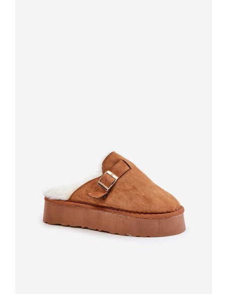 Women's slippers on a thick sole with fur and a buckle Camel Linneola