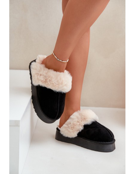 Women's Snow Slippers With Thick Sole And Fur Black Doriola