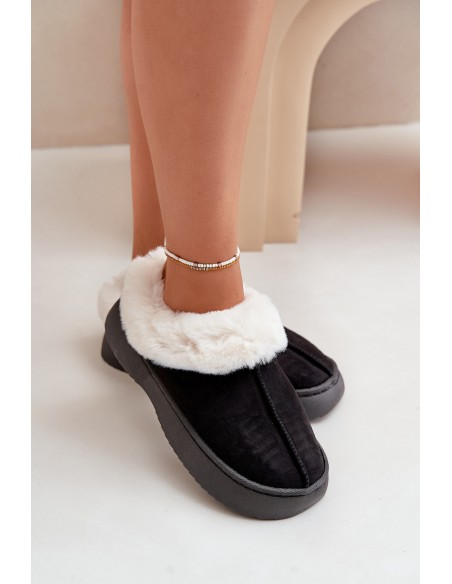 Moteriškos šlepetės su kailiu Black Zinntia