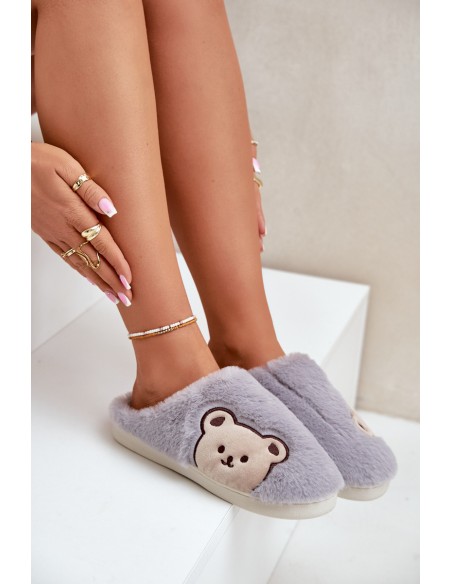 Women's furry slippers with a bear gray Fiorinella