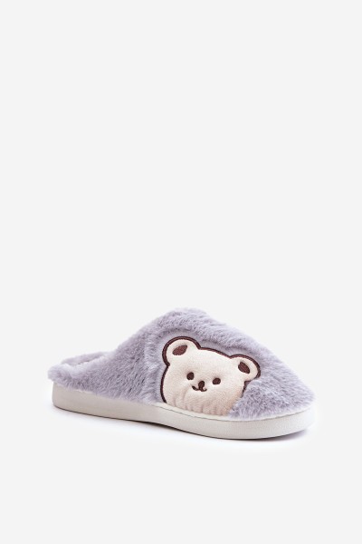 Women's furry slippers with a bear gray Fiorinella 2