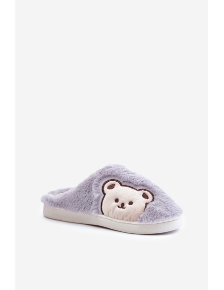 Women's furry slippers with a bear gray Fiorinella