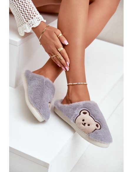 Women's furry slippers with a bear gray Fiorinella