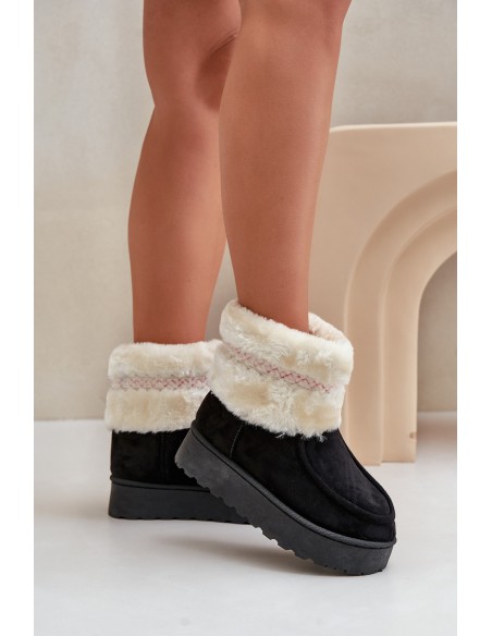 Women's Snow Boots On Platform With Fur And Pattern Black Deepanti