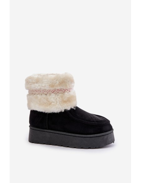 Women's Snow Boots On Platform With Fur And Pattern Black Deepanti