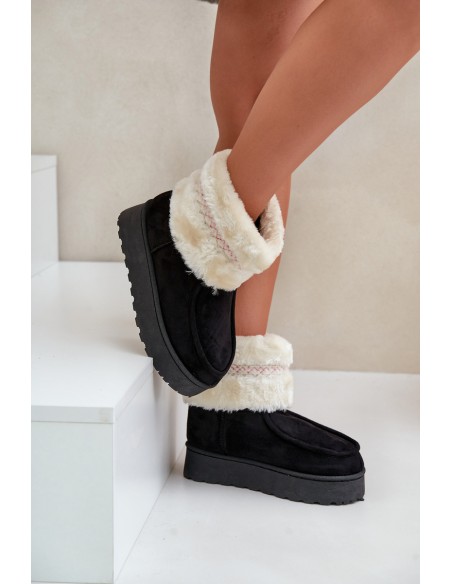 Women's Snow Boots On Platform With Fur And Pattern Black Deepanti