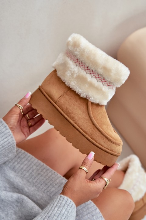 Women's Snow Boots On A Platform With Fur And Pattern Camel Deepanti