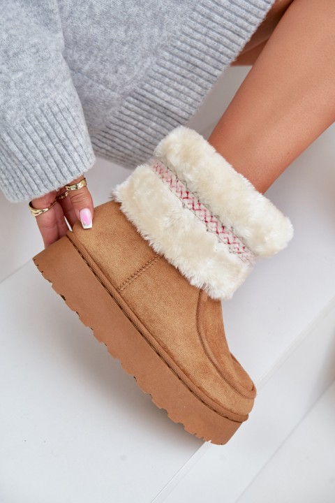 Women's Snow Boots On A Platform With Fur And Pattern Camel Deepanti