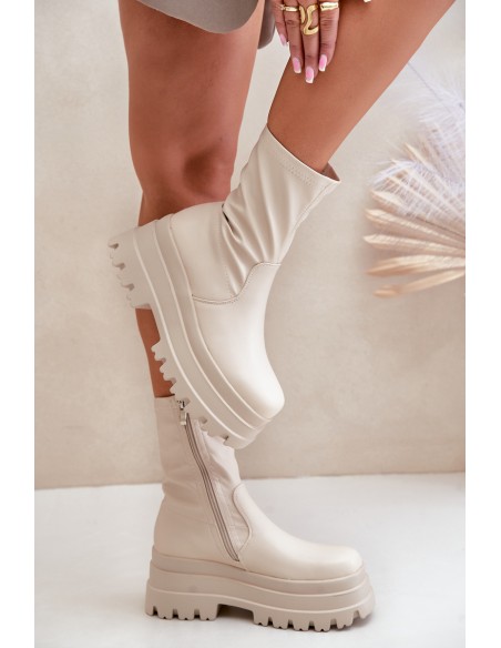 Boots On Massive Platform Light Beige Florinara