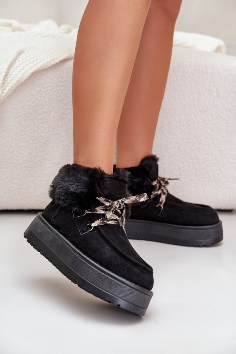 Women's Lace-Up Snow Boots with Thick Sole Black Loso