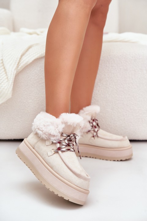 Low women's snow boots on a platform with fur light beige Neathren