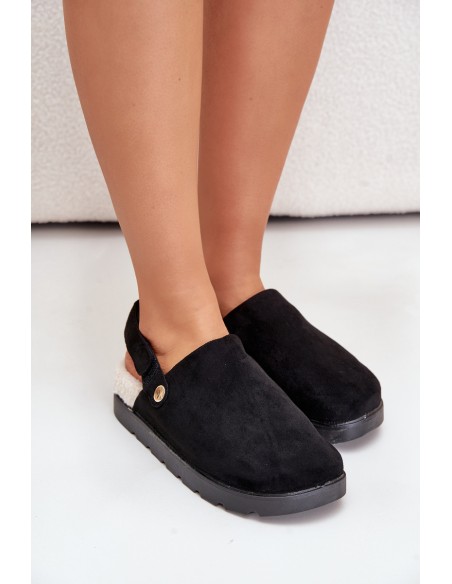 Women's Slippers On Thick Sole With Fur And Buckle Black Linneola