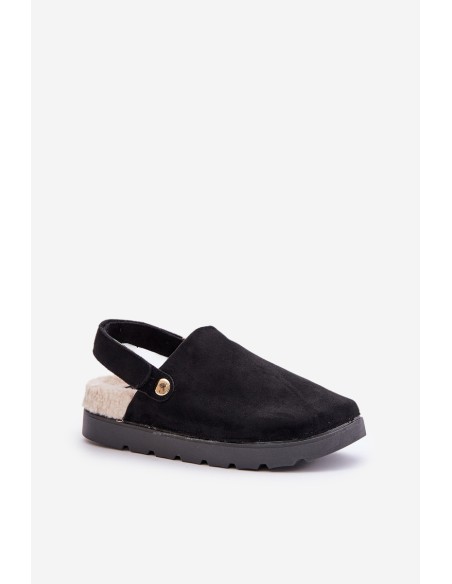 Women's Slippers On Thick Sole With Fur And Buckle Black Linneola