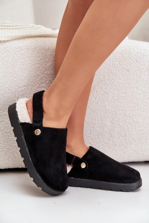 Women's Slippers On Thick Sole With Fur And Buckle Black Linneola
