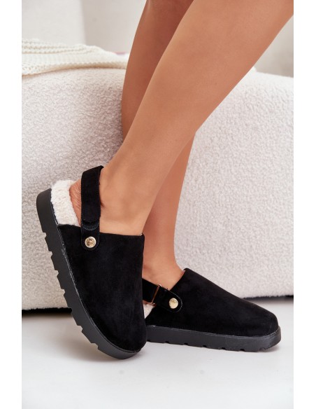 Women's Slippers On Thick Sole With Fur And Buckle Black Linneola