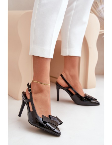 Lacquered High Heels With Open Heel Black Auroravia