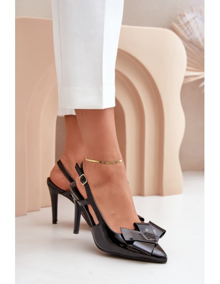 Lacquered High Heels With Open Heel Black Auroravia