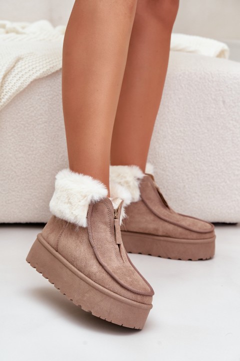 Women's Snow Boots On Platform With Fur And Zipper Dark Beige Filiala