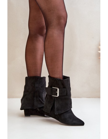 Pleištiniai kulkšnies batai su susuktu kotu ir sagtimi Eco Suede Black Vortinia