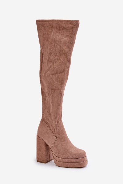 Knee High Boots With Heel And Platform Beige Nadelian 2