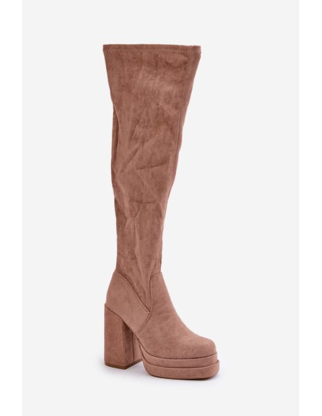 Knee High Boots With Heel And Platform Beige Nadelian