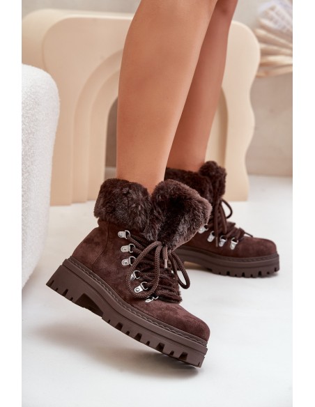Laced Women's Boots With Fur Dark Brown Vaminia