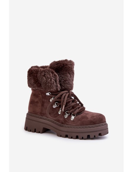 Laced Women's Boots With Fur Dark Brown Vaminia