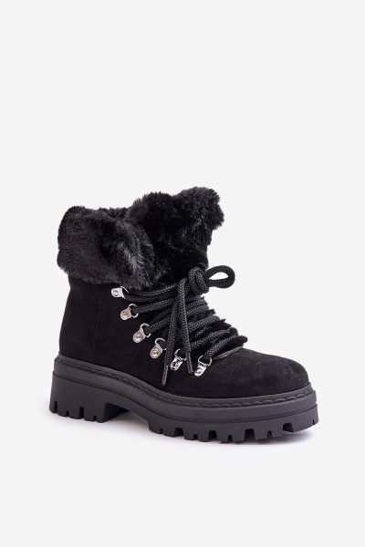 Lace Up Women's Boots With Fur Black Vaminia 2