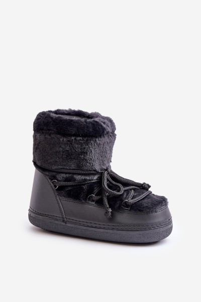 Snow Boots With Fur And Laces Black Silvara 2