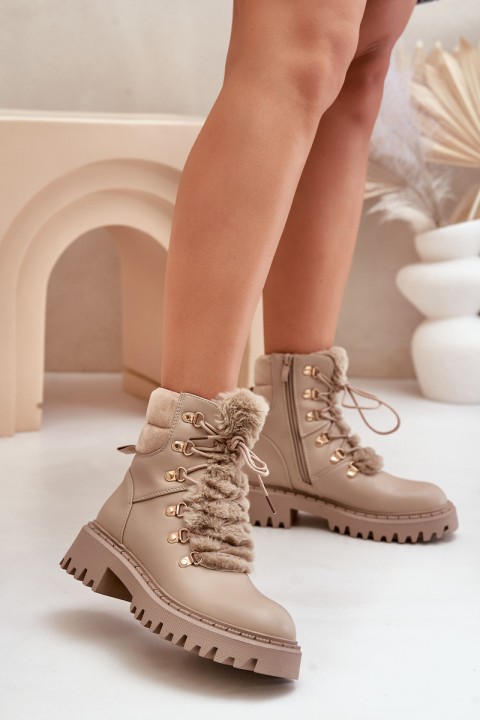 Warm ankle boots with zipper made of eco leather beige Willatta