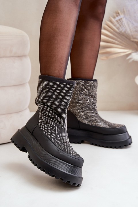 Embellished Snow Boots On Platform And Flat Heel Black Avivina