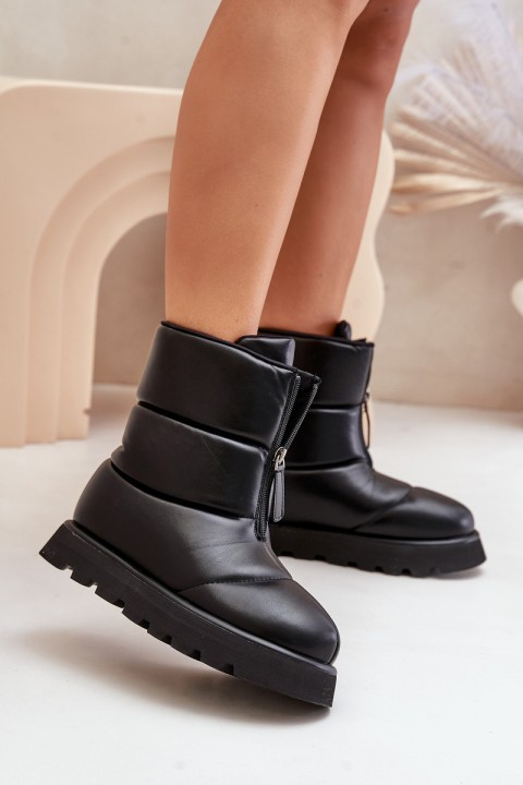 Snow boots on platform with zipper eco leather black Resisia