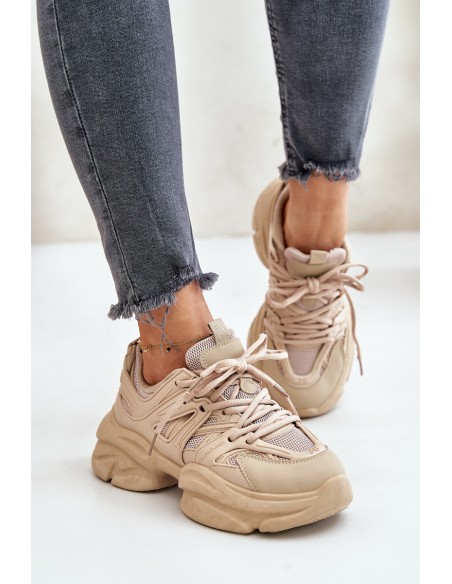 Women's Sneakers on Chunky Sole Beige Amoserna