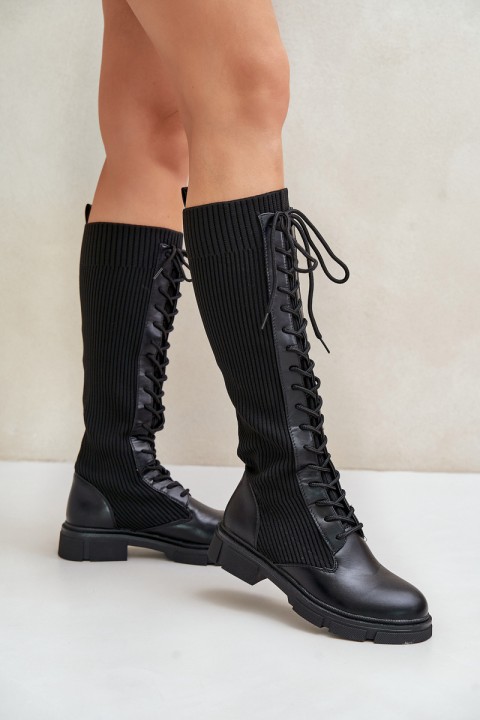 Lace-up boots with elastic shaft black Vamilena