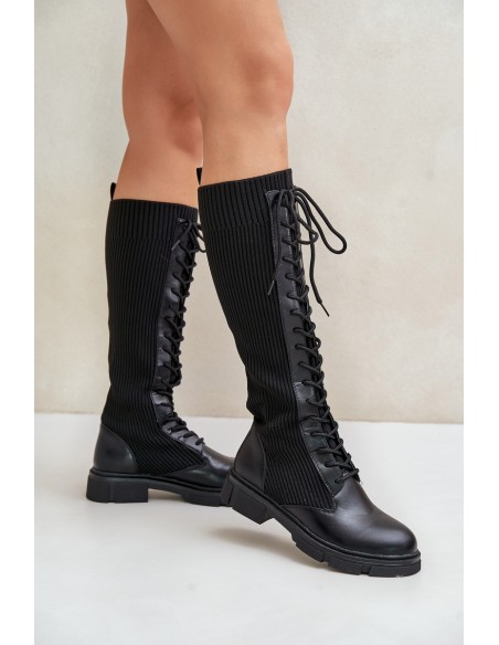 Lace-up boots with elastic shaft black Vamilena