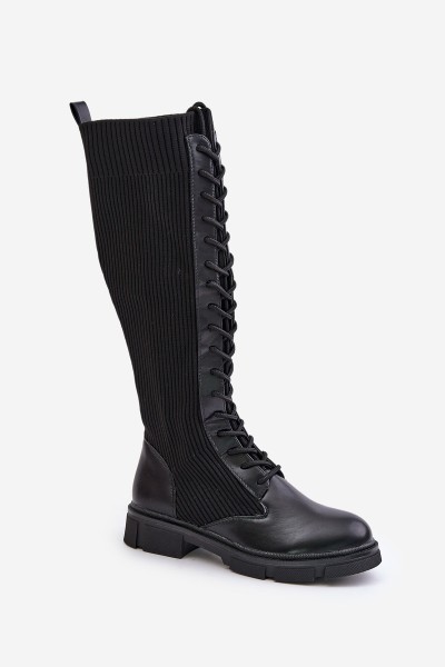 Lace-up boots with elastic shaft black Vamilena 2